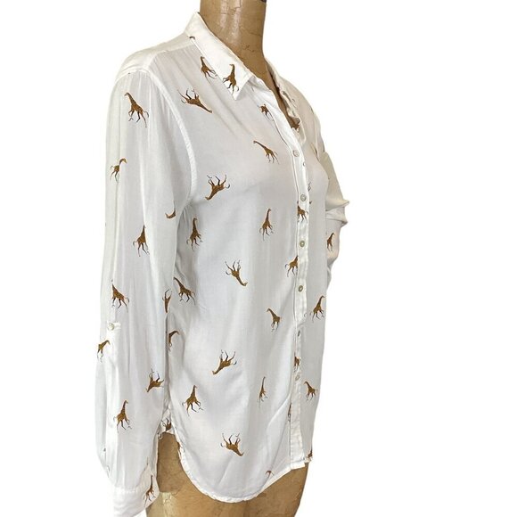 Jane and Delancey White Novelty Giraffe Print Button Down Tunic Top L #304D - Picture 3 of 10